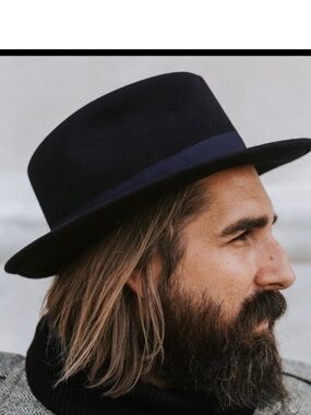 Peter Grimm Navy Wool Felt Rancher Hat Wide Brim Fedora Boho Western Festival